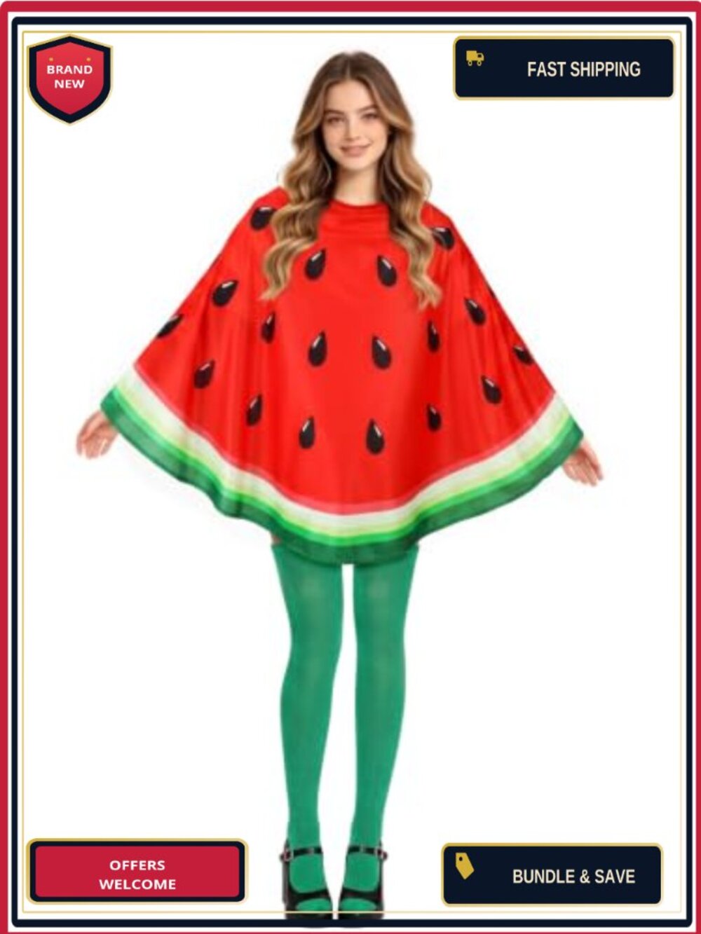 Watermelon Adult Halloween Costume Cape & Over-The-Knee Socks Set